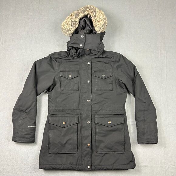 Eddie Bauer Jacket Womens Small Weatheredge Coat Hooded Faux Fur Black Parka - Picture 1 of 12